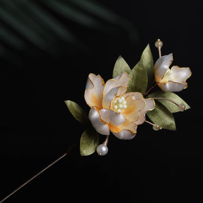 Golden Peony Brooch close up detail