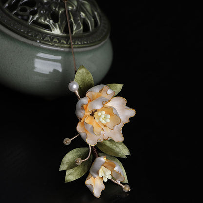 Golden Peony Brooch full view