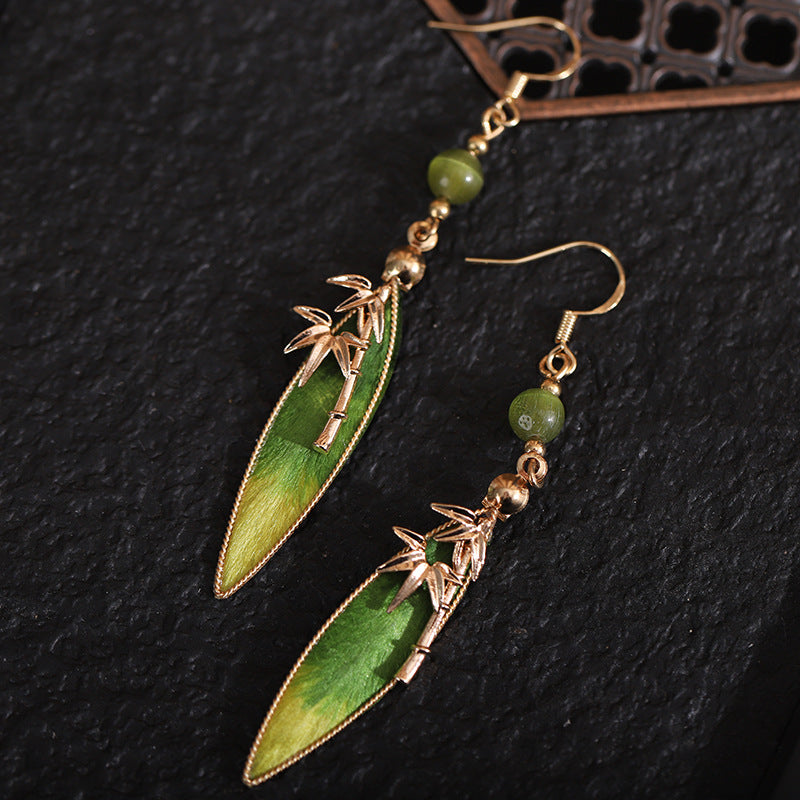 Green Leaf Earrings close up deta